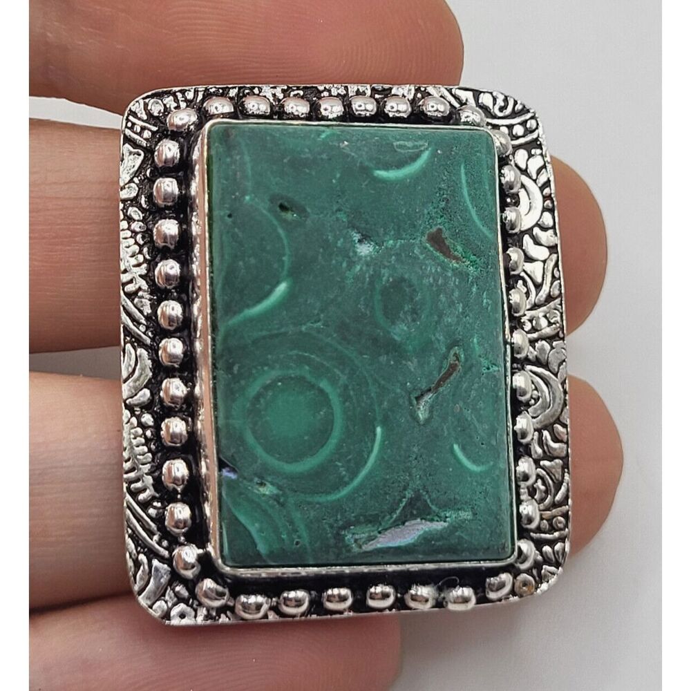 Bohemian Rectangular Malachite Chunky Ring Sz 11 - image 1